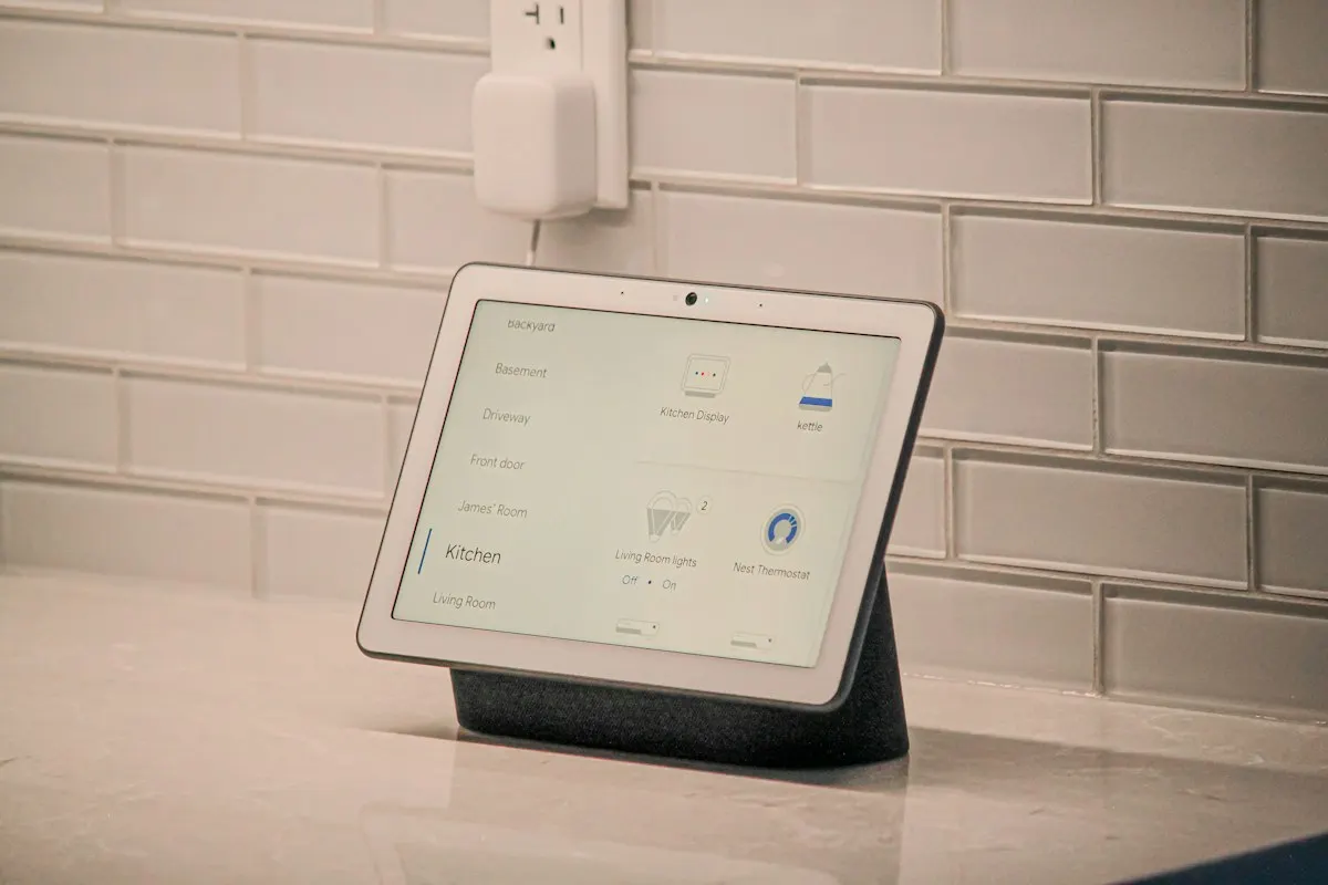 Smart home display on a kitchen counter