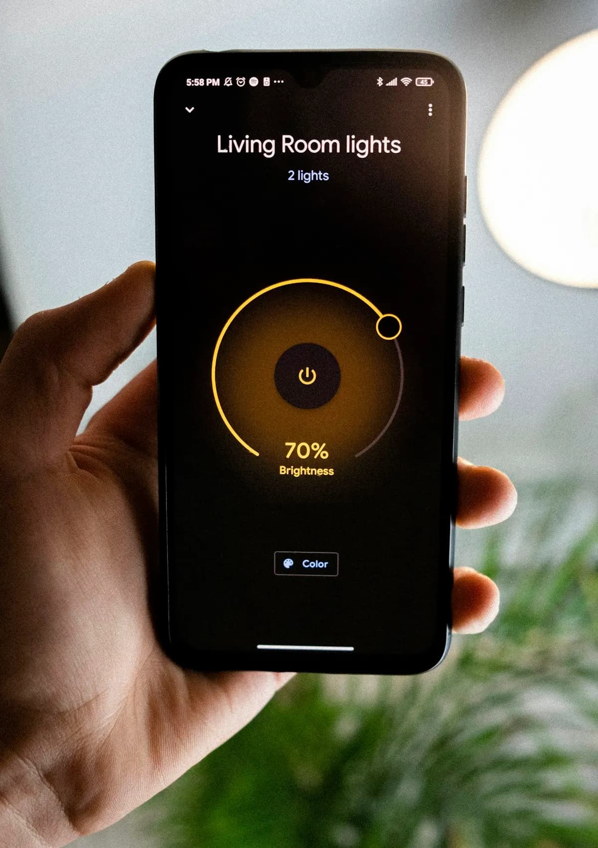 Phone displaying a room-lighting control