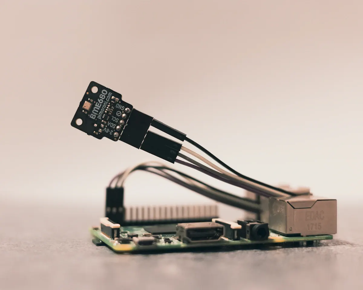 Small electronics board connected to a sensor